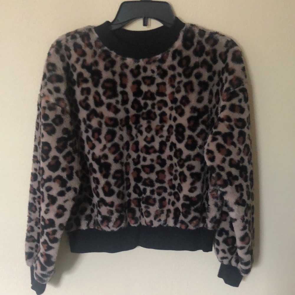 Animal print faux fur sweater